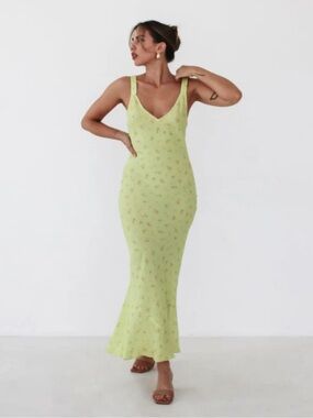 RUMORED Lime Floral Slip Maxi Dress - Women's Summer Dress